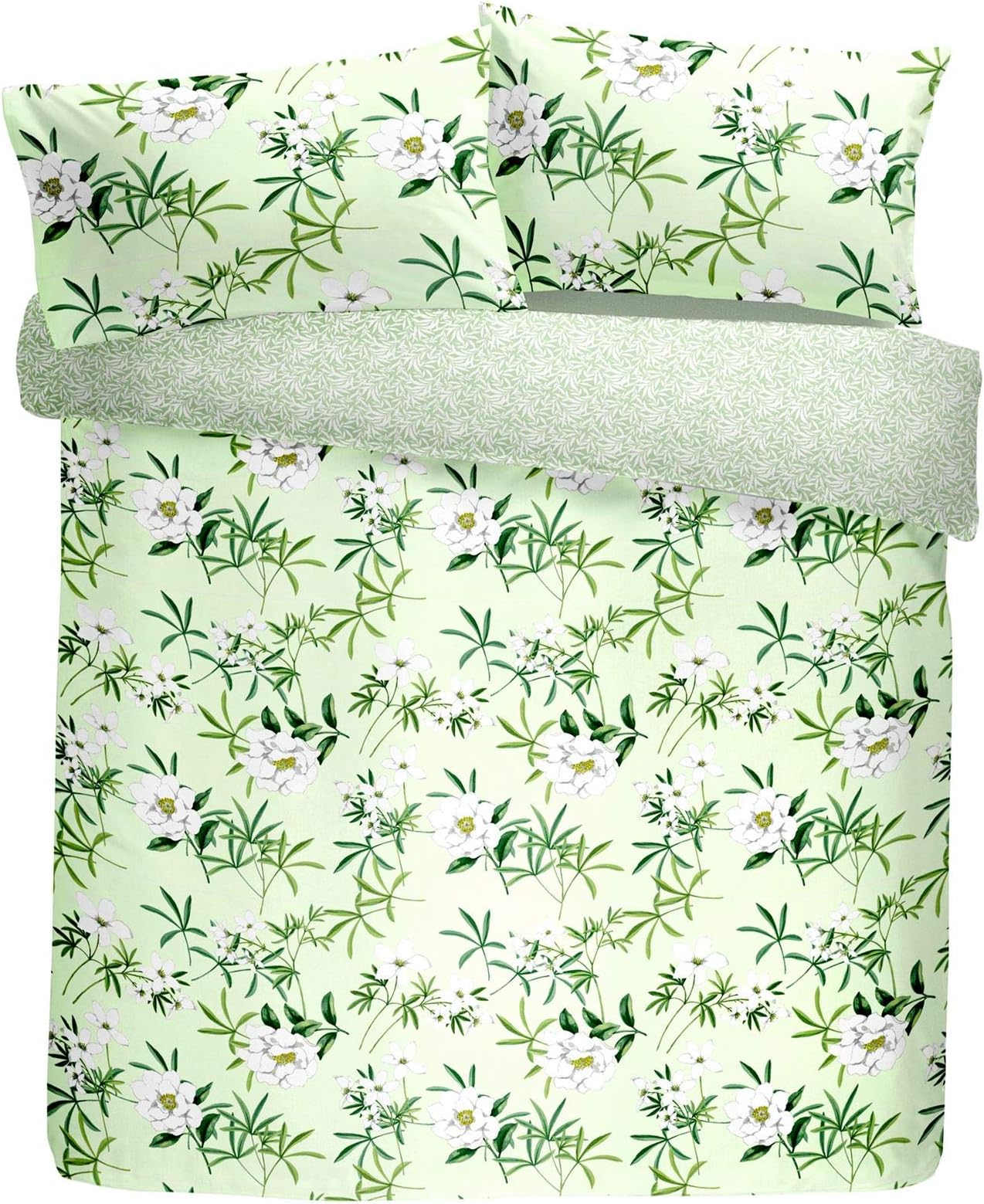 Floral Flowers Leaves Green White Cotton Blend Usa Twin (135cm X 200cm - Uk Single) Duvet Comforter Cover