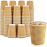 Clawsoff 120 Pack 12 oz Coffee Cups, Disposable Corrugated Insulated Ripple Wall Paper Coffee Cups 12oz for Hot or Cold Drinks Office Home Cafe Party Travel (Champagne)