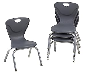 FDP 12" Contour School Stacking Student Chair, Ergonomic Molded Seat Shell with Chromed Steel Frame and Swivel Leg Glides; for in-Home Learning or Classroom - Gray (4-Pack)