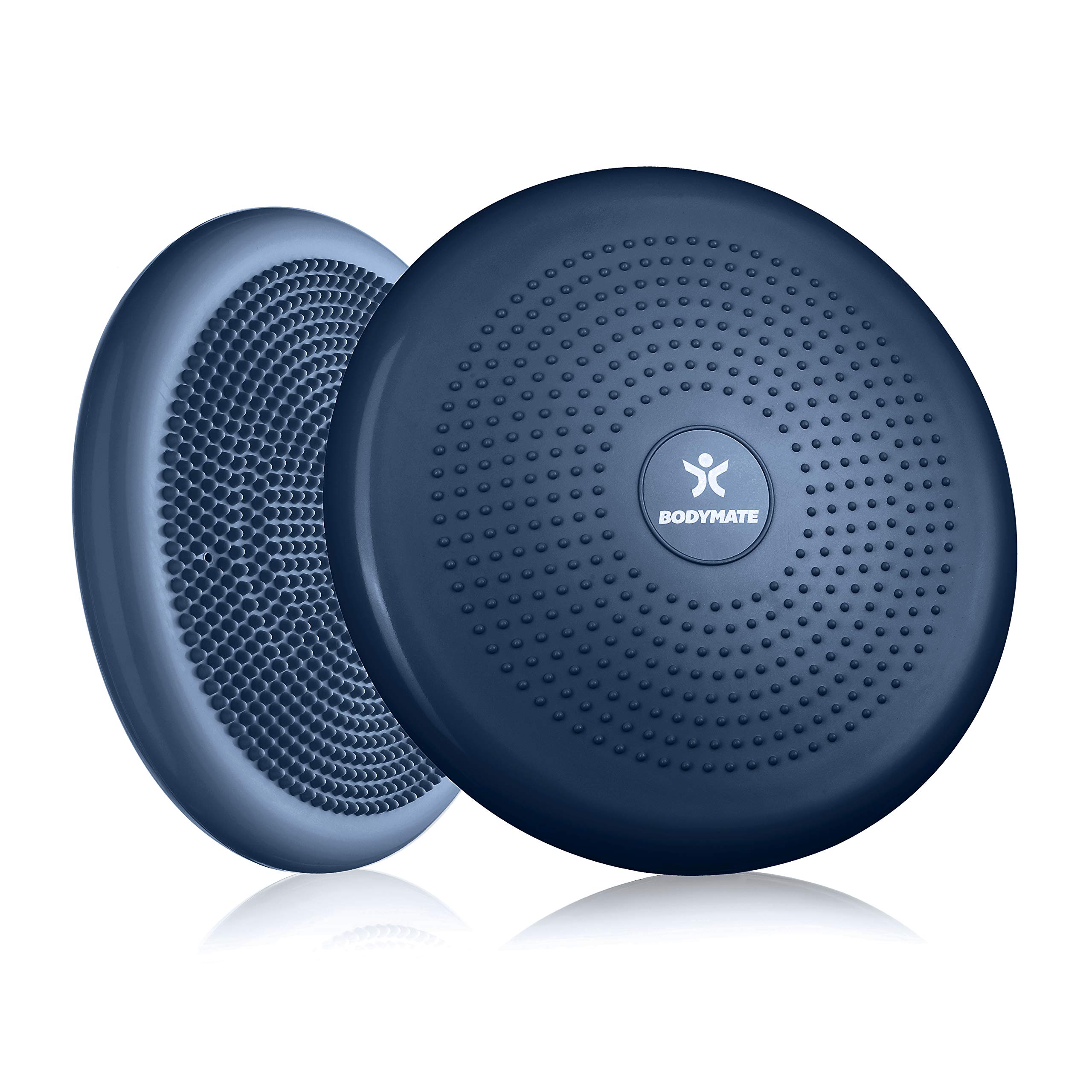 BODYMATE navy peony balance cushion incl. pump - 34cm diameter inflatable instability disc/nubbed massage cushion for core, fitness, rehab, co-ordination and relief of back pain