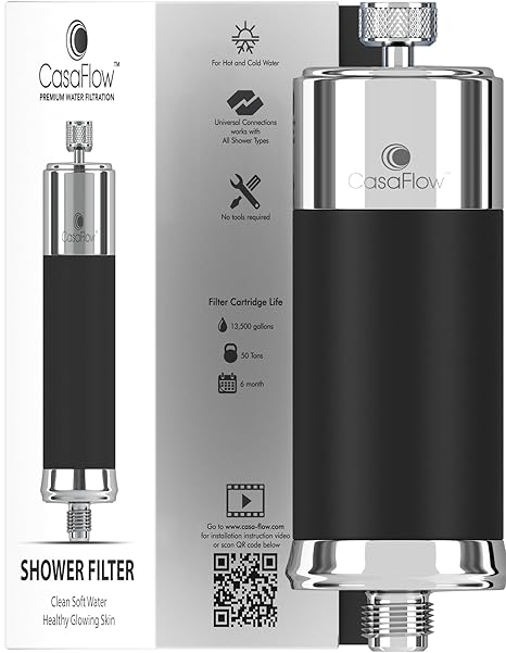 CasaFlow Duschfilter - Wasserfilter mit Kapazität von 51.100 Liter für hartes Wasser - Beseitigt mehr als 99% Chlor - KDF Zer