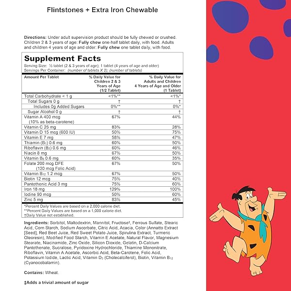 FLINTSTONES CHEWABLE KIDS MULTIVITAMIN WITH VITAMIN C, D, B12 & IRON FOR TODDLERS, 90 COUNT