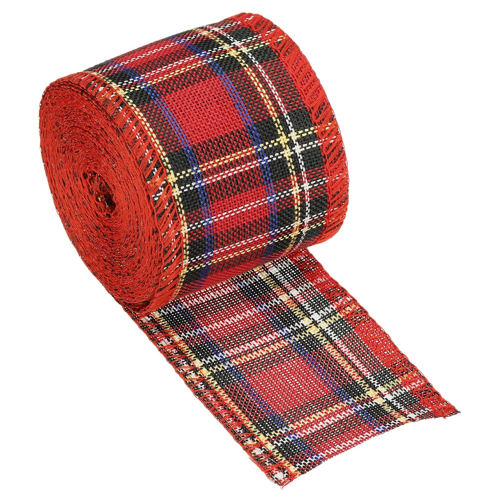 PATIKIL 2.36 Inch Wide 6.56 Yards Polyester Gingham Ribbon Wired Edge Ribbon, 1 Pack for Christmas Decoration Wrapping Red Green and Yellow