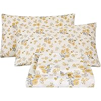 JSD 6 Piece Yellow Floral Print Sheet Set Queen Size, Soft Botanical ...