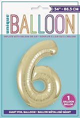 Unique Gold Number 6 Shaped Foil Balloon 86cm One Piece view 2
