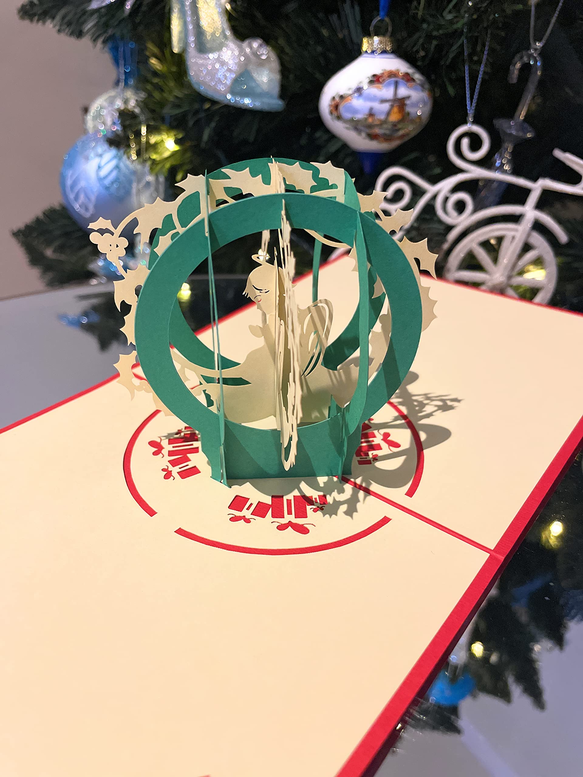 Xmas Theme 3D Pop Up Greeting Card for All Occasions Love Theme Folds Flat for Mailing - Christmas Theme- Posh Xmas Card (angel)