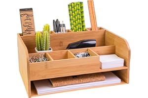 MissionMax Bamboo Wood Desk Organizer with File Organizer for Office Supplies Storage & Desk Accessories. Perfect Decor combo for Desk Organization, Home Office and more