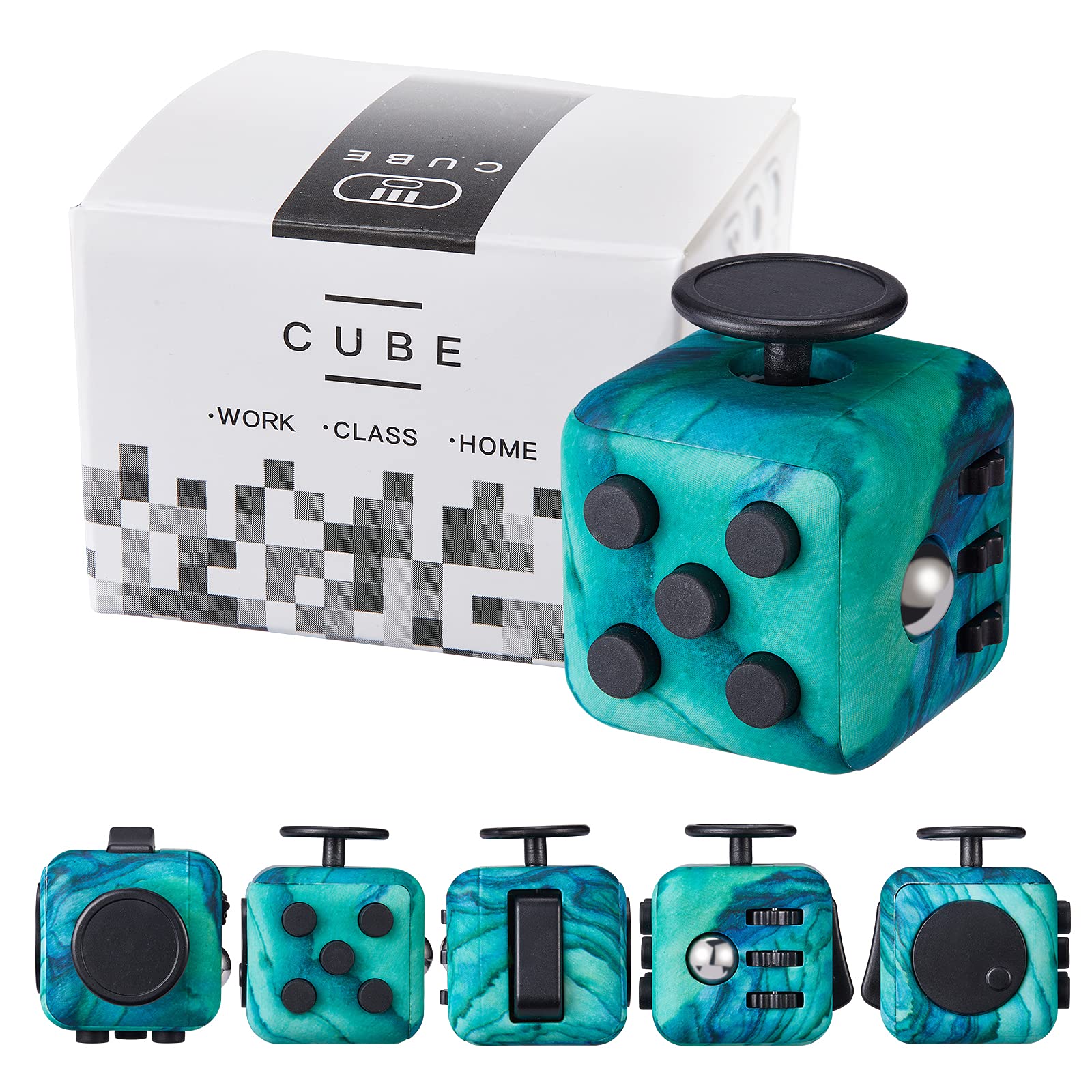 Yetech Green Anti-Stress Cube Toy, Anti-Estrees Cube with 6 Sides Function, for Children and Adults, Stress Relief for Nervousness