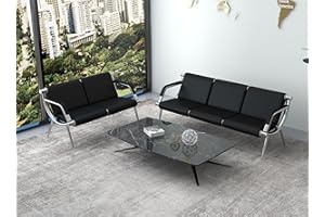 Kinsuite 5-Seats Waiting Room Chairs - Airport Reception Chair with Arms Waiting Benches PU Leather, Office Guest Chairs & Reception Chair for Clinic Office School Salon Lobby