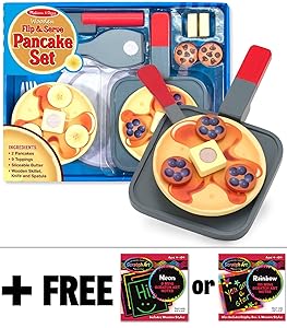 Melissa & Doug Flip & Serve Pancake - Wooden Play Food Set + FREE Scratch Art Mini-Pad Bundle