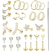 MILACOLATO Hypoallergenic Cartilage Earrings Stud Hoop for Women 16-20G Surgical Steel Tragus Earrings Push in Nose Studs Threadless Flat Back Earrings Lip Labret Daith Conch Helix Piercing Jewelry