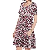JollieLovin Plus Size Summer T-Shirt Casual Dresses for Curvy Women Flowy Swing