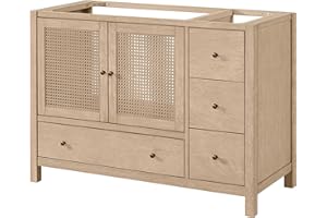 Alaterre Furniture Lucca 48 Inch Bathroom Vanity - Freestanding Cabinet Without Sink - Wood Bathroom Vanity with Large Bottom Drawer, 3 Small Drawers, and Soft-Close Doors (Natural)