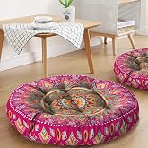 Mandala Meditation Cushion, Boho Meditation Mat, Meditation Pillows for Sitting on Floor, Cushions for Sitting in Home and Outdoor, Round Floor Pillows Cushion Seating for Yoga Accessories 22'' X 22''