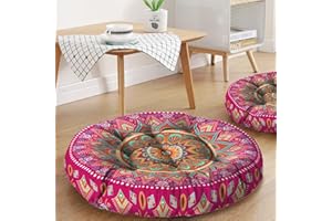 HARETU Mandala Meditation Cushion, Boho Meditation Mat, Meditation Pillows for Sitting on Floor, Cushions for Sitting in Home and Outdoor, Round Floor Pillows Cushion Seating for Yoga 22'' X 22''