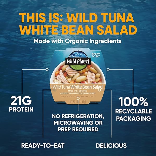 WILD PLANET READY-TO-EAT WILD TUNA WHITE BEAN SALAD WITH ORGANIC CHICKPEAS, CARROTS, RED PEPPERS & GREEN OLIVES 5.6OZ, PACK OF 4