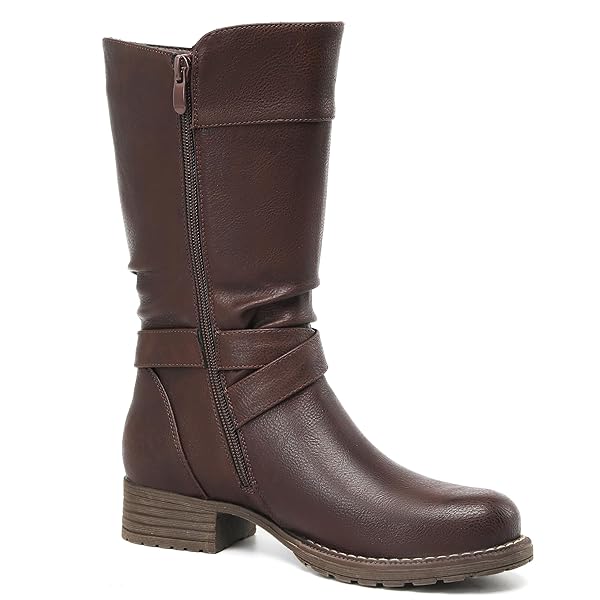 DECARSDZ WOMEN’S MID-CALF BOOTS FALL LOW HEEL FASHION LADIES COMBAT MOTORCYCLE BOOTS