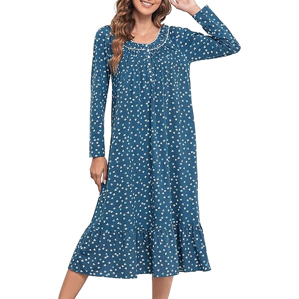 IZZY + TOBY Camicia Da Notte Donna In 100% Cotone Morbido, Senza Maniche, Lunga, Colore Bianco E Blu, Taglia M - 4