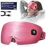 Heated Eye Mask for Dry Eyes - Silk Cordless Warm Eye Compress Moist Heat, Eye Heating Pad for Stye Treatment, Tired Eyes, Sleep, Travel, Washable, Rechargeable, Pink