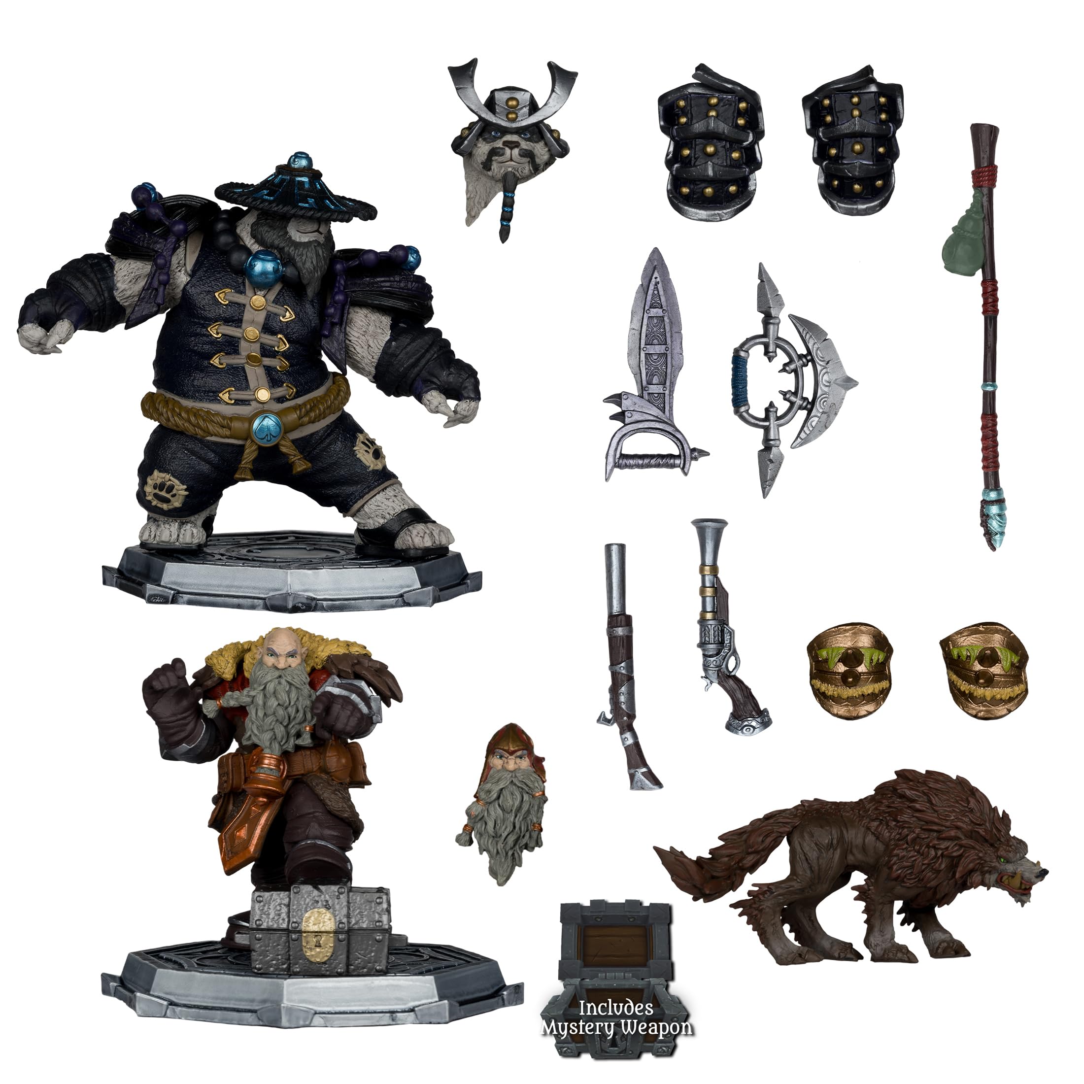 McFarlane Toys - World of Warcraft Dwarf Hunter: Beastmaster & Marksman and Pandaren: Monk & Rogue 1:12 Scale Posed Figure Deluxe 2pk Gold Label