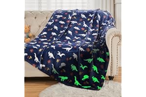 SOCHOW Glow in The Dark Throw Blanket 50 x 60 Inches, Jurassic Dinosaur Pattern Soft Cozy Flannel Fleece Blanket for Boys Girls, All Seasons Navy Blue Gifts Blanket for Kids