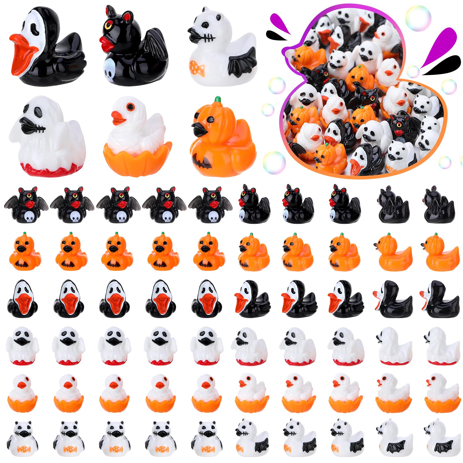 Photo 1 of GGSTDDUP 60 Pcs Halloween Mini Resin Ducks Mini Duck Toy Figurines Tiny Resin Ducks for Halloween Party Favors