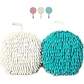 ACOCPOL 2 Pack Soft Hand Drying Hanging Ball Towels for Bathroom Microfiber Decorative Kitchen Fuzzy Ball Plush Sponge Cute Chenille Hand Towels with Hanging Loops (White and Sky Blue)