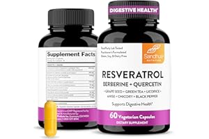 Sandhu's Resveratrol with Berberine for Gut Health | Digestive Supplement for Women & Men | Green Tea, Star Anise, DGL, Grape Seed Extract & Quercetin | Eases Bloating | 60 Capsules (Pack of 1)