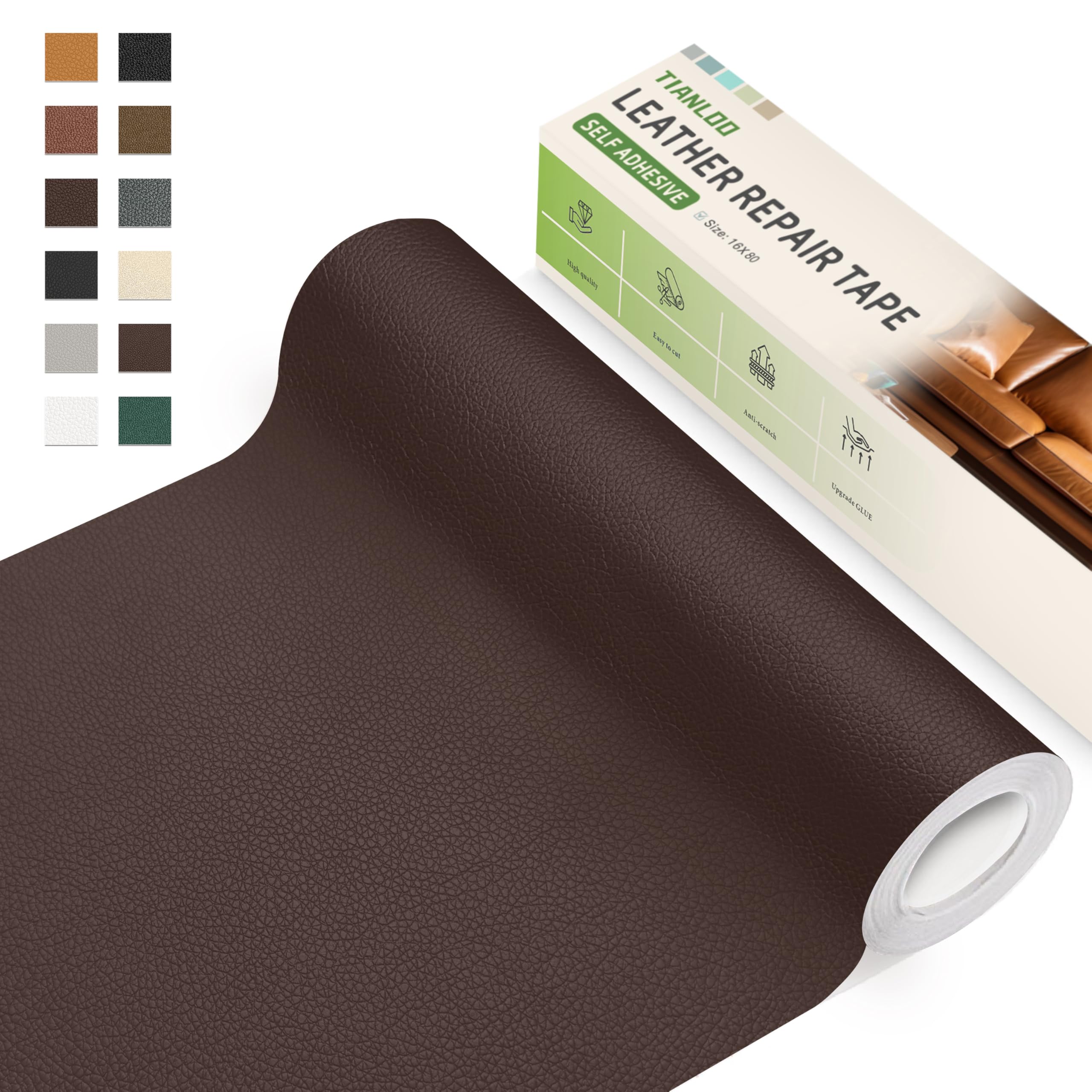 Photo 1 of TIANLDD Leather Repair Tape,16 x 80 Inches Self Adhesive Leather Repair Patch?Leather Repair Kit for Furniture?Couches,Car Seats,Cabinets,Handbags(Light Coffee-Litchi Grain)