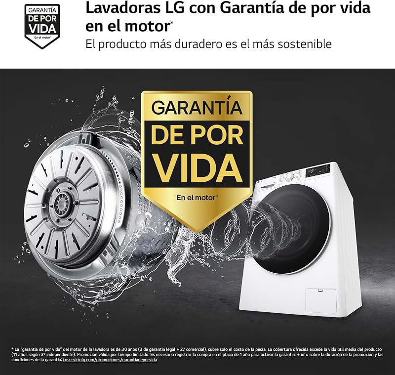 Lg f4wr5510a0w - máquina de lavar inteligente, 10kg, ai direct drive, 1400rpm, carregamento frontal, turbowash 360º, vapor, classe a, série 550, branco