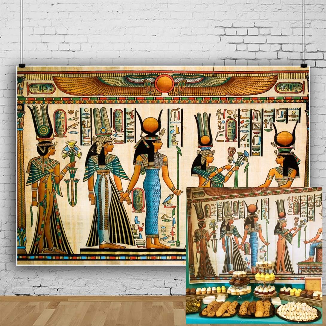 Laeacco 8x6.5FT Vinyl Photography Background Egyptian Mural Wall Color Painting Drawing Pharaoh Scene Historic Culture Art Personal Shooting Backdrops Egypt Art Wedding Party Video Studio Props