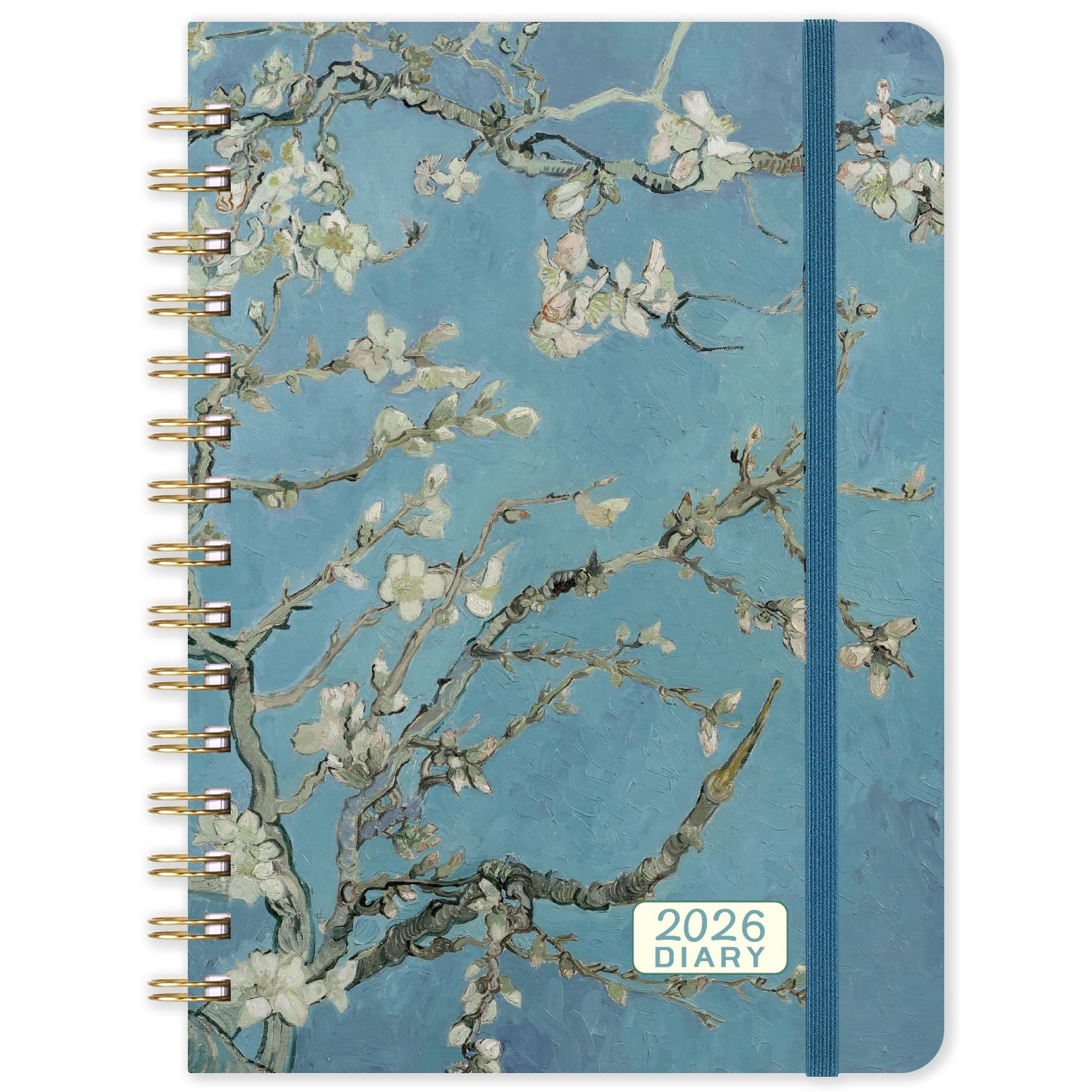 2026 Diary - A5 Diary 2026 Week to view from January 2026 to December 2026, Hardcover with Back Pocket, Twin-Wire Binding, Apricot Flower