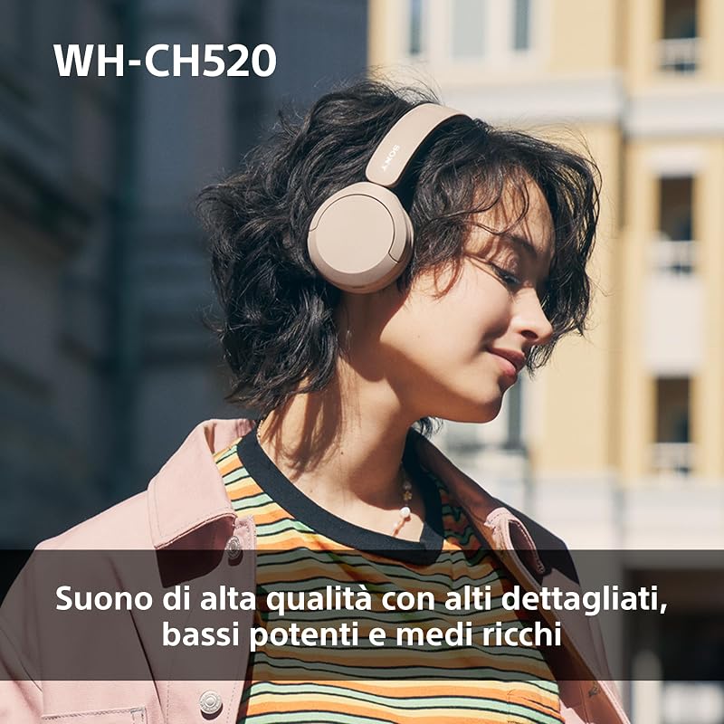 WH-CH520 | Cuffie Wireless, Connessione Multipoint, con Microfono, Fino a 50 ore di durata della batteria con Ricarica rapida - Nero