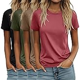 Ficerd 4 Pack Women's Cotton T Shirts Casual Short Sleeve Tunic Tops Crewneck Plain Summer Loose Fit Rolled Sleeve Basic Tee