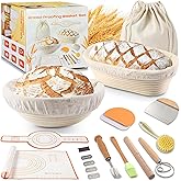 Banneton Bread Proofing Basket Set, 9" Round & 10" Oval Bread Baskets with Liners, Sourdough Starter Kit, Bread Making Tools, Natural Rattan Proofing Bowls for Home Bakers