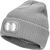 IVYWNT Unisex LED Beanie with Light, USB Rechargeable Headlamp Winter Knitted Hat, Valentine's Day Gift for Men Women， Grey