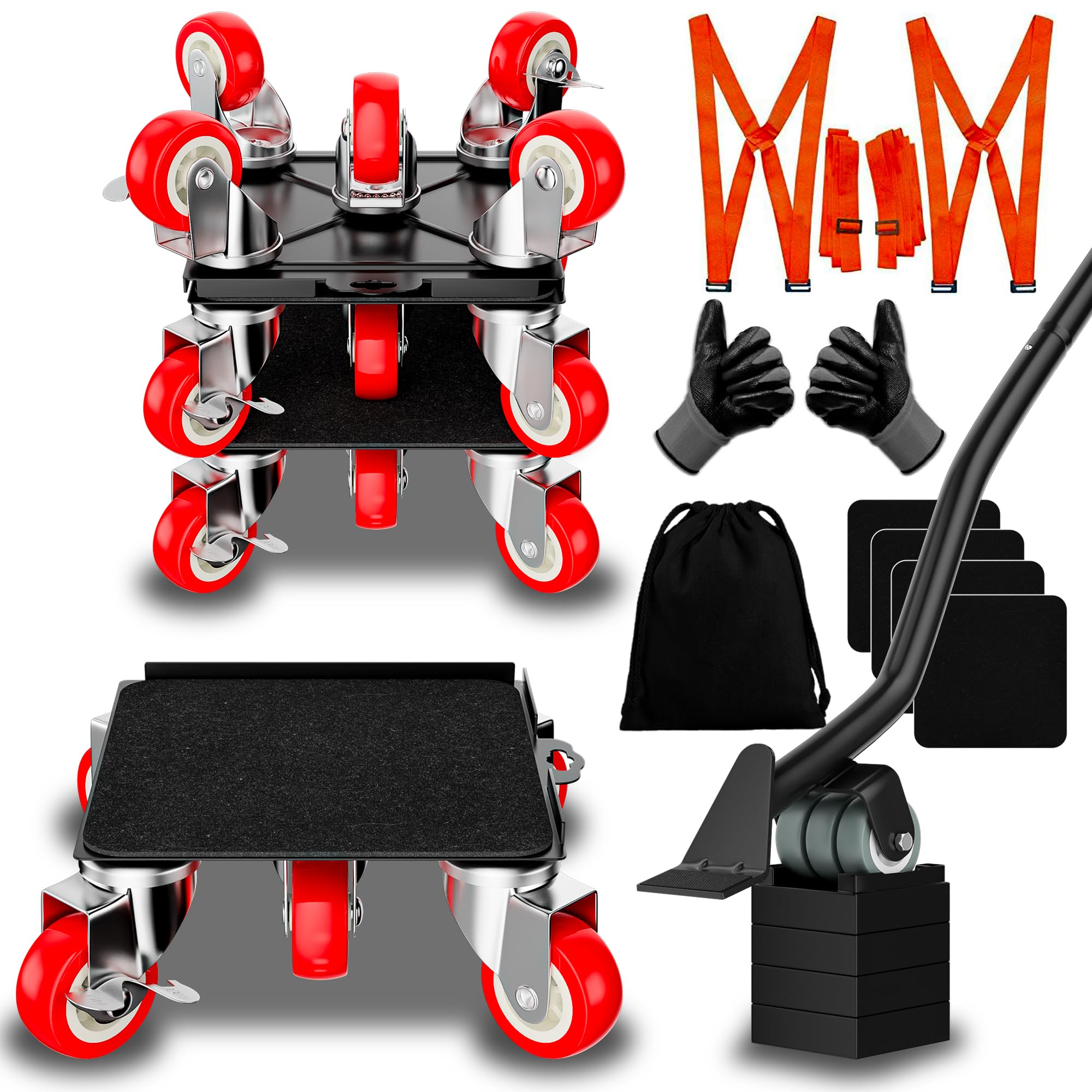 Duvike Furniture Transport Castors Set (5.31 inches x 5.31 inches, Red - 5 Wheels)