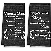 Fuasei Funny Bathroom Rules Decorative Hand Towels Set of 2, Rustic Farmhouse Hand Towels for Bathroom Decor, 16x24 Inch(Coal Black Style)