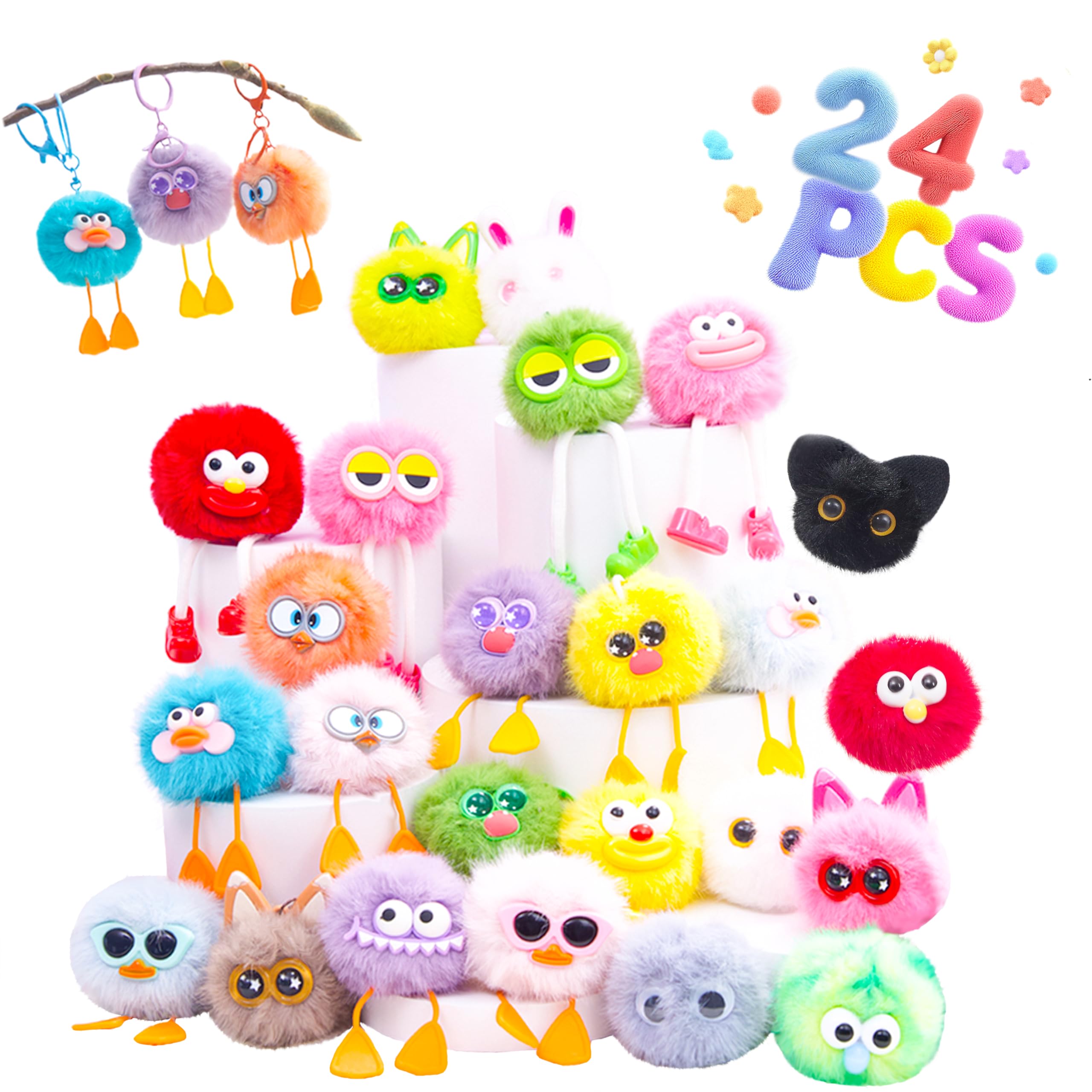 24 PCs Kids Keychains - Keychain Cute for Birthday Goodie Bags Christmas Gifts for Grandkids Stocking Stuffers for Kids Birthday Party Favors Pinata Toys Classroom Prizes Elementary Child Bulk Items