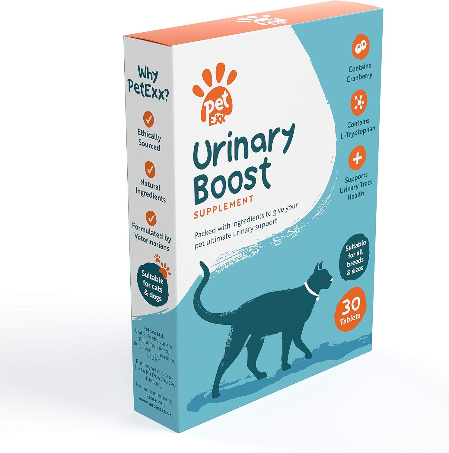 PetExx Urinary Boost 30 tablets - UTI & cystitis treatment & care for cats and dogs helps urinary tract health - manufactured in UK
