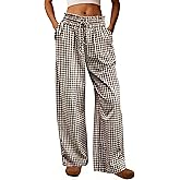 Dookttker Women Gingham Striped Pants Cotton Ruffle Pajama Lounge Pj Bottoms Plaid Trousers Summer Clothes Fashion Outfits