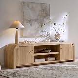 T4TREAM 70" Modern Fluted TV Stand, Long TV Table Entertainment Center with Storage, Media Console for Living Room with Door and Adjustable Shelves (Natural Oak)
