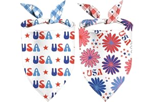 YAOFAVO 4th of July Dog Bandanas 2 Pack, Reversible Stars USA Flowers Scarfs for Boy and Girl, I Love USA Pet Scarves for Independence Day Bandanas Bulk for Small Medium Large Dogs (4th of July, Large)