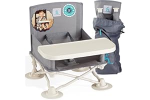 Hiccapop OmniBoost Travel Booster Seat with Tray for Baby, Dining Table, Camping, Beach, Grandma’s | Folding Portable Tip-Free Design Straps to Kitchen Chairs