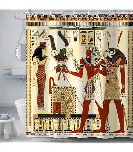 Egyptian Sphinx Shower Curtain Set - 72x72 Inch Fantasy Moon Pyramid Bathroom Decor With Rug & Mat