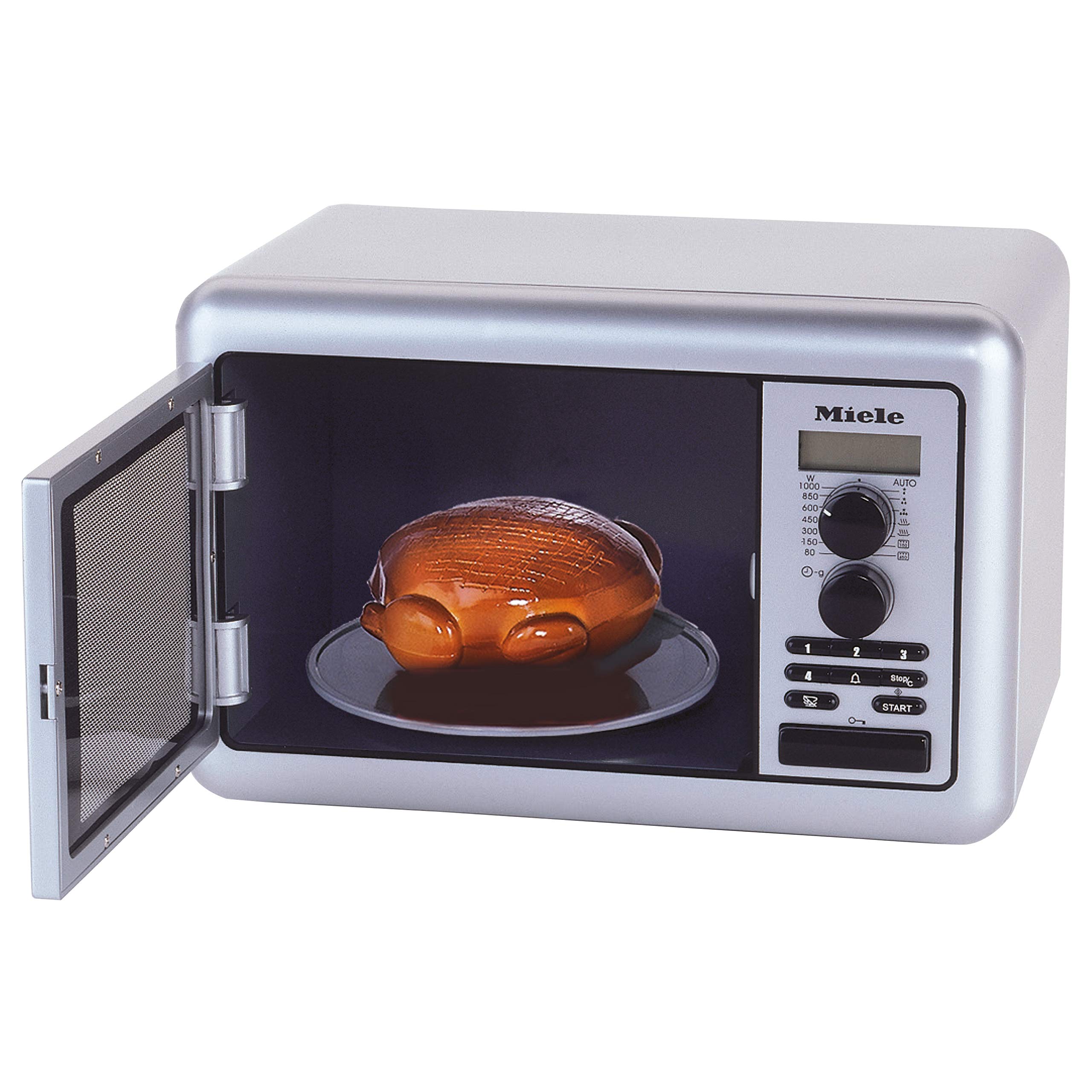 Theo Klein 9492 Miele Children’s Microwave Oven I Battery-powered rotating base I Timer with 3 time settings and sound when ready I Toy for children aged 3 years and up