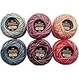 WonderFil Eleganza Size 8 Perle Cotton Embroidery Thread ''Playdate'' Sampler Set - 6 Variegated Colors, 42 Yards Each Blues and Teals