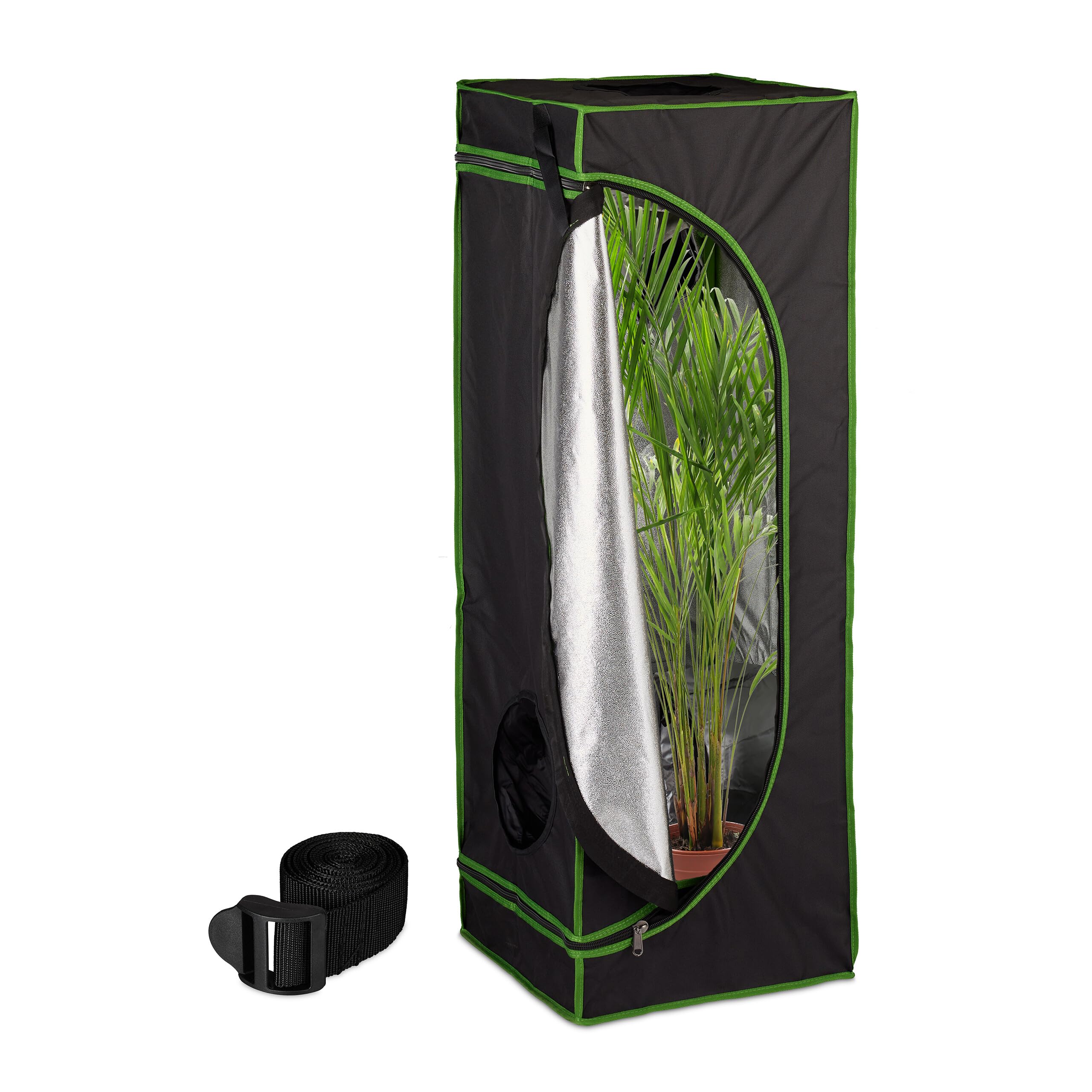 Relaxdays Grow Tent, Plant Cultivation, Reflective Foil Inside, Mini Greenhouse, HxWxD: 120 x 40 x 40 cm, Black/Green