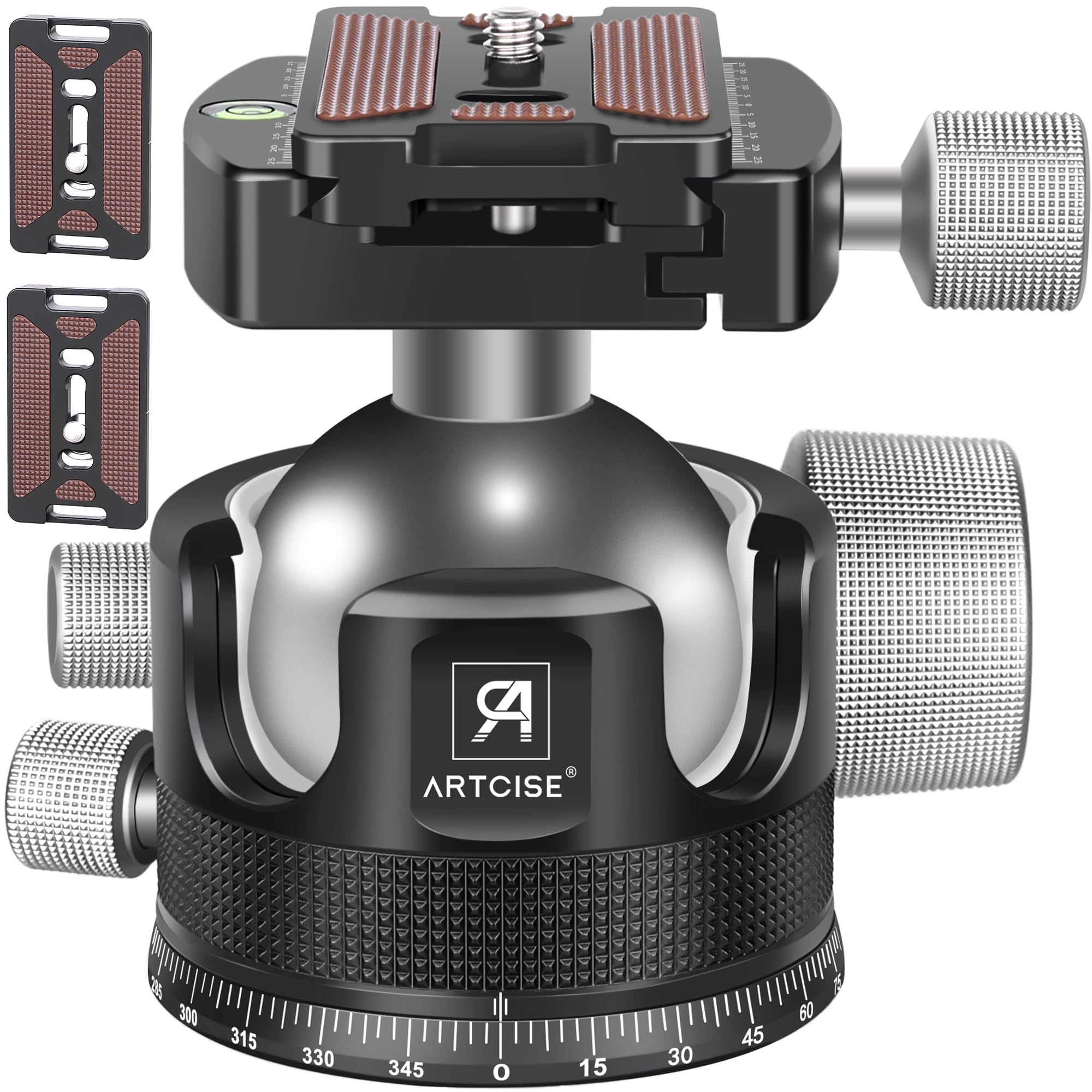 ARTCISE KB44 Low Profile Ball Head All Metal CNC Machining with Three 1/4" Quick Release Plates for Tripod, Monopod, DSLR, Camcorder, Max Load 66lbs /30kg
