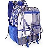 Clear Backpack for Boys, School Kids Heavy Duty See Through Bookbag Dinosaur Transparent Backpacks with Thicker Straps, Blue